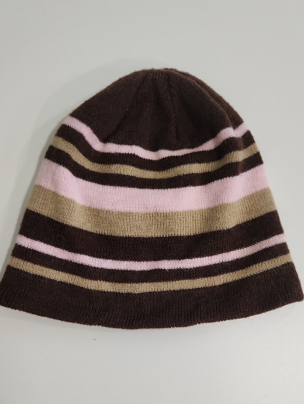 Striped Knit Beanie in Brown, Pink & Tan